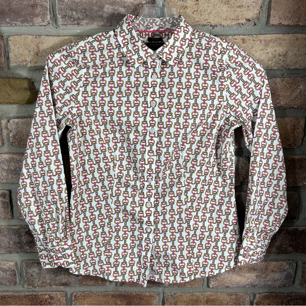 TALBOTS Pink, White and Gold Casual Button Down Shirt 120 - Picture 10 of 11